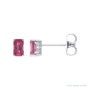 Sapphire Row Natural Emerald-Cut Gemstone Studs - Pink Tourmaline, 14K White Gold