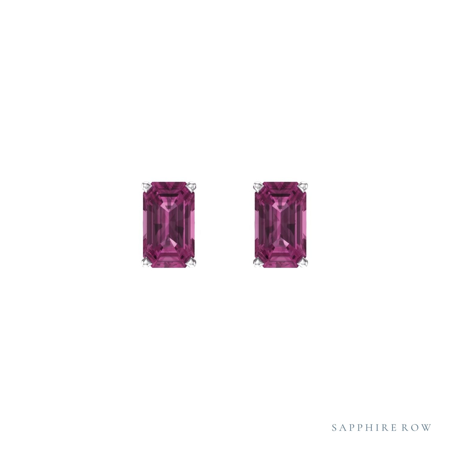 Sapphire Row Natural Emerald-Cut Gemstone Studs - Pink Tourmaline, 14K White Gold (view 2)