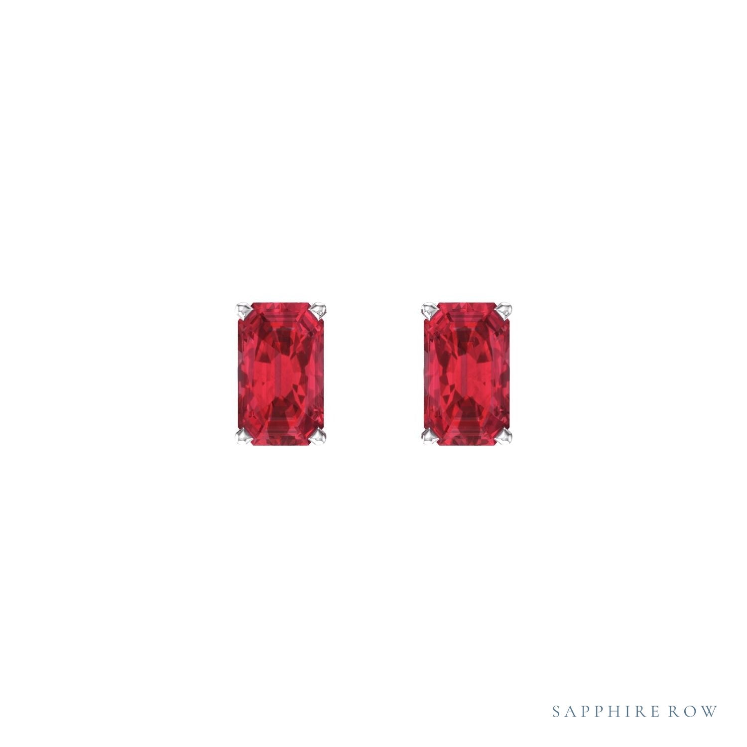 Sapphire Row Lab-Grown Emerald-Cut Gemstone Studs - Ruby, 14K White Gold (view 2)