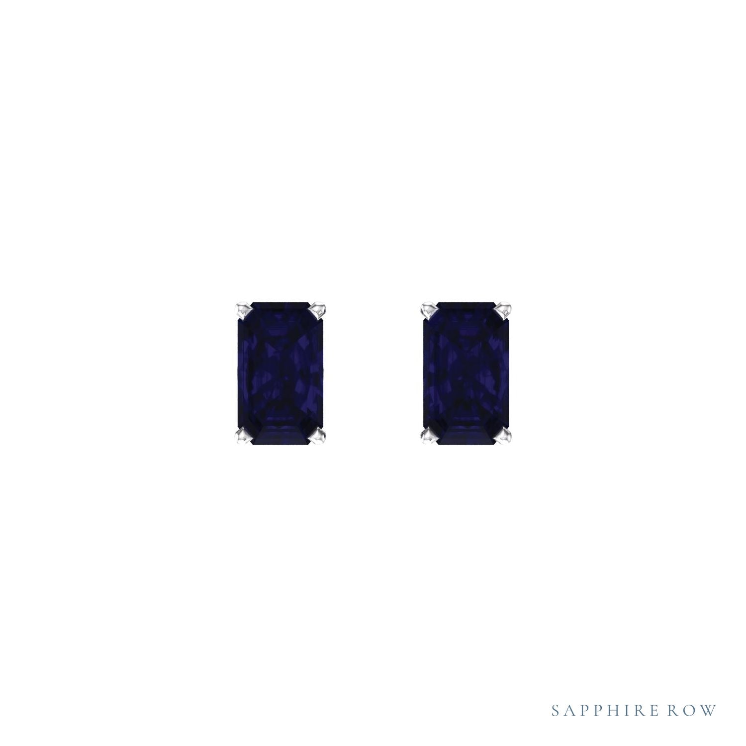 Sapphire Row Lab-Grown Emerald-Cut Gemstone Studs - Blue Sapphire, 14K White Gold (view 2)