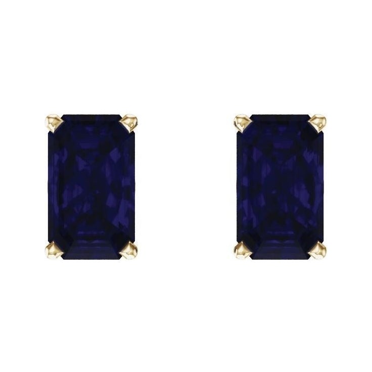 Sapphire Row Lab-Grown Emerald-Cut Gemstone Studs - Blue Sapphire, 14K Yellow Gold (view 2)