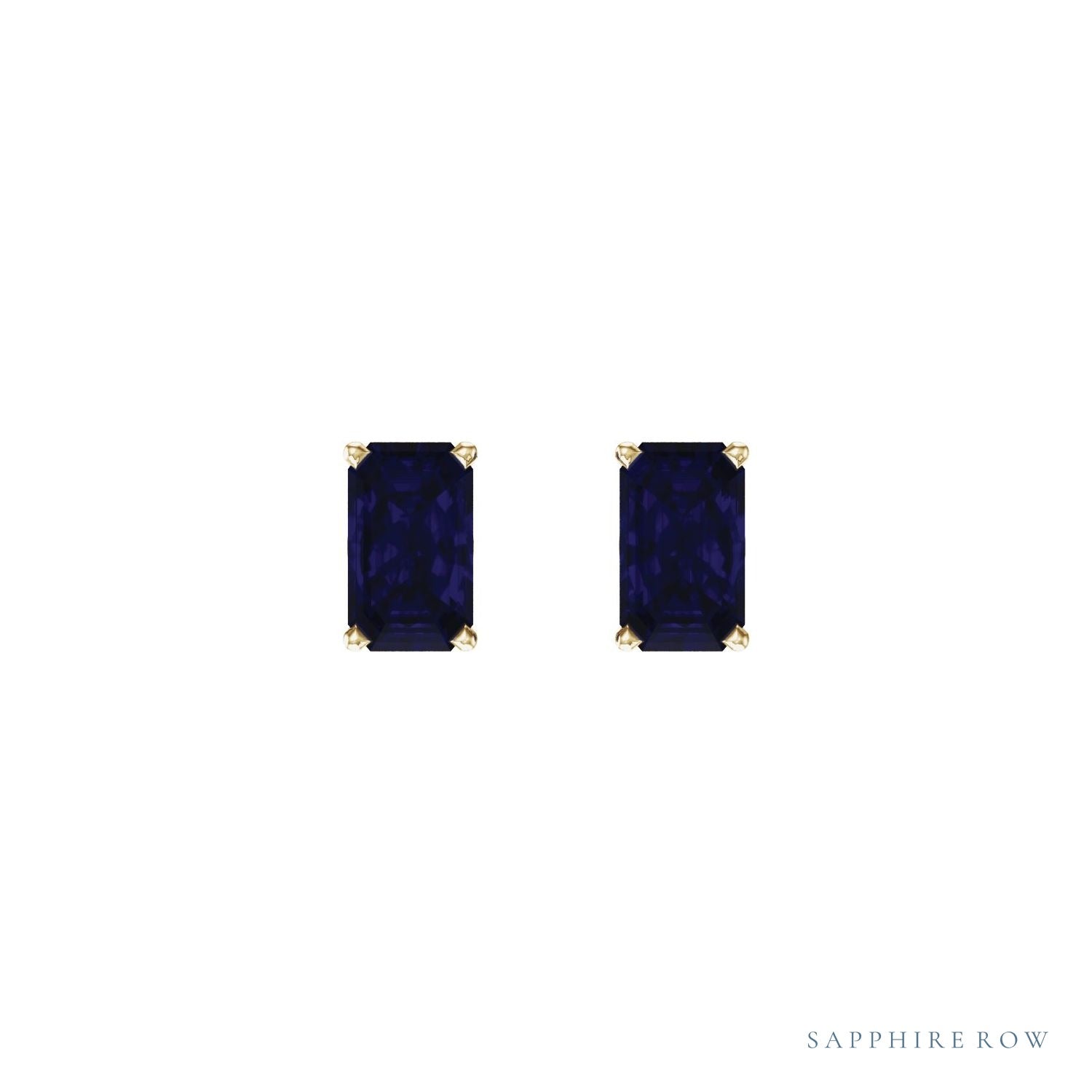 Sapphire Row Lab-Grown Emerald-Cut Gemstone Studs - Blue Sapphire, 14K Yellow Gold (view 2)