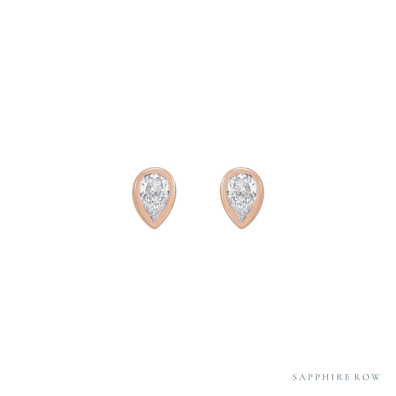 Sapphire Row Natural Diamond Pear Bezel Studs - 14K Rose Gold, 1/10 CTW (view 2)
