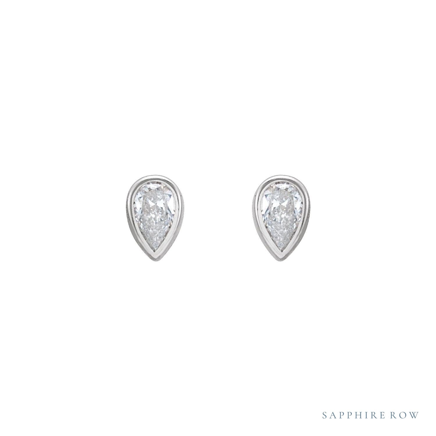 Sapphire Row Natural Diamond Pear Bezel Studs - 14K White Gold, 1/5 CTW (view 2)