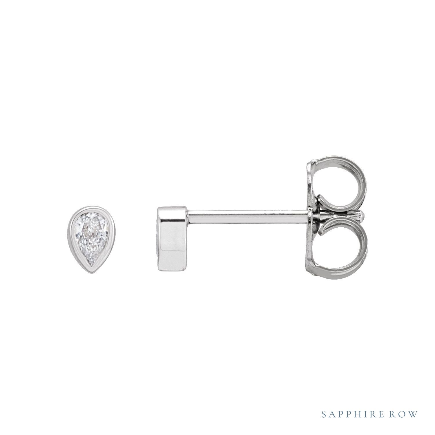 Sapphire Row Natural Diamond Pear Bezel Studs - 14K White Gold, 1/10 CTW