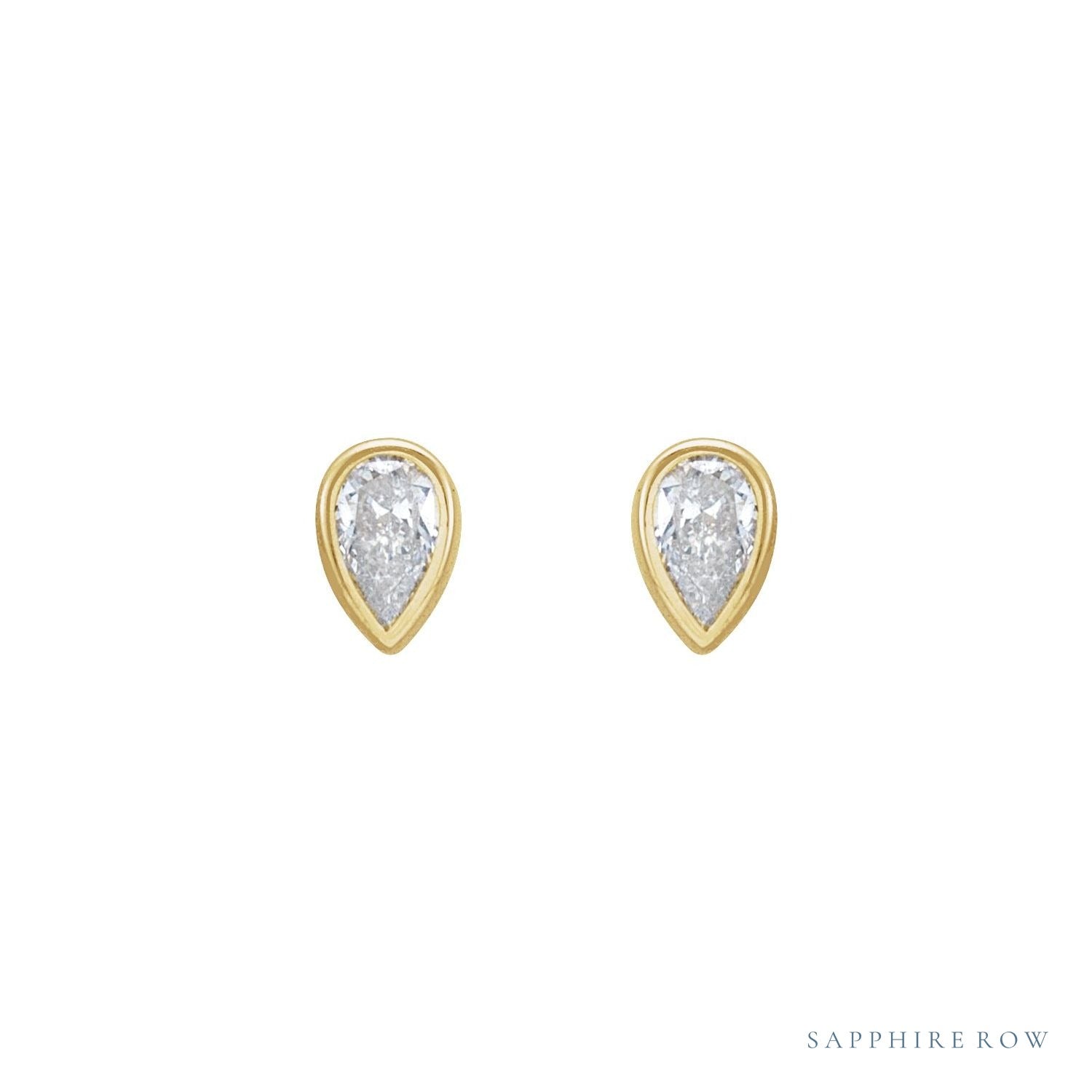 Sapphire Row Natural Diamond Pear Bezel Studs - 14K Yellow Gold, 1/5 CTW (view 2)