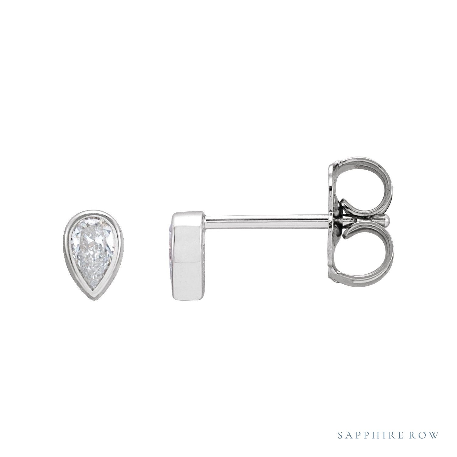 Sapphire Row Natural Diamond Pear Bezel Studs - Platinum, 1/5 CTW