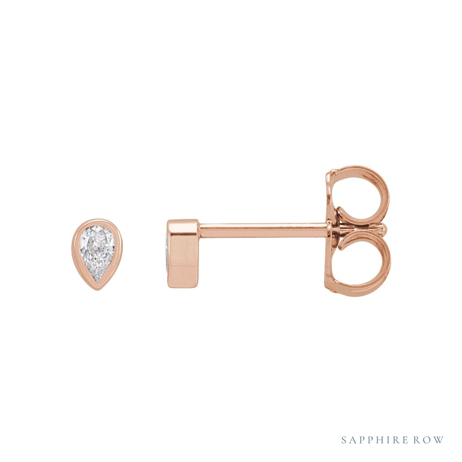 Sapphire Row Lab-Grown Diamond Pear Bezel Studs - 14K Rose Gold, 1/10 CTW