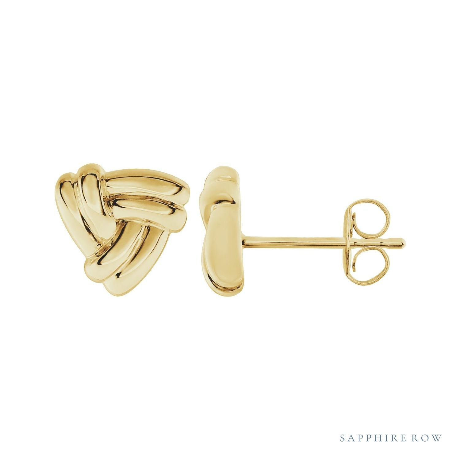 Sapphire Row Gold Triangle Knot Earrings - 14K Yellow Gold