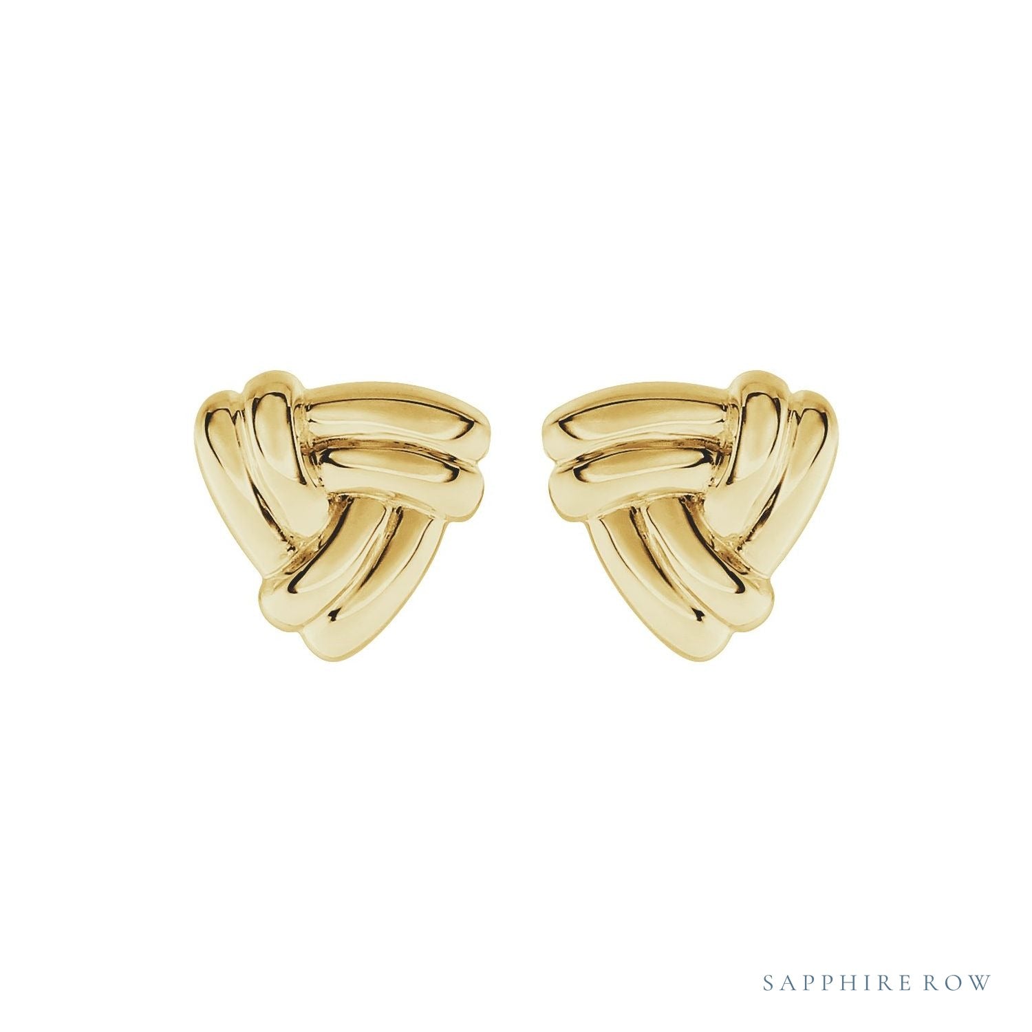 Sapphire Row Gold Triangle Knot Earrings - 14K Yellow Gold (view 2)