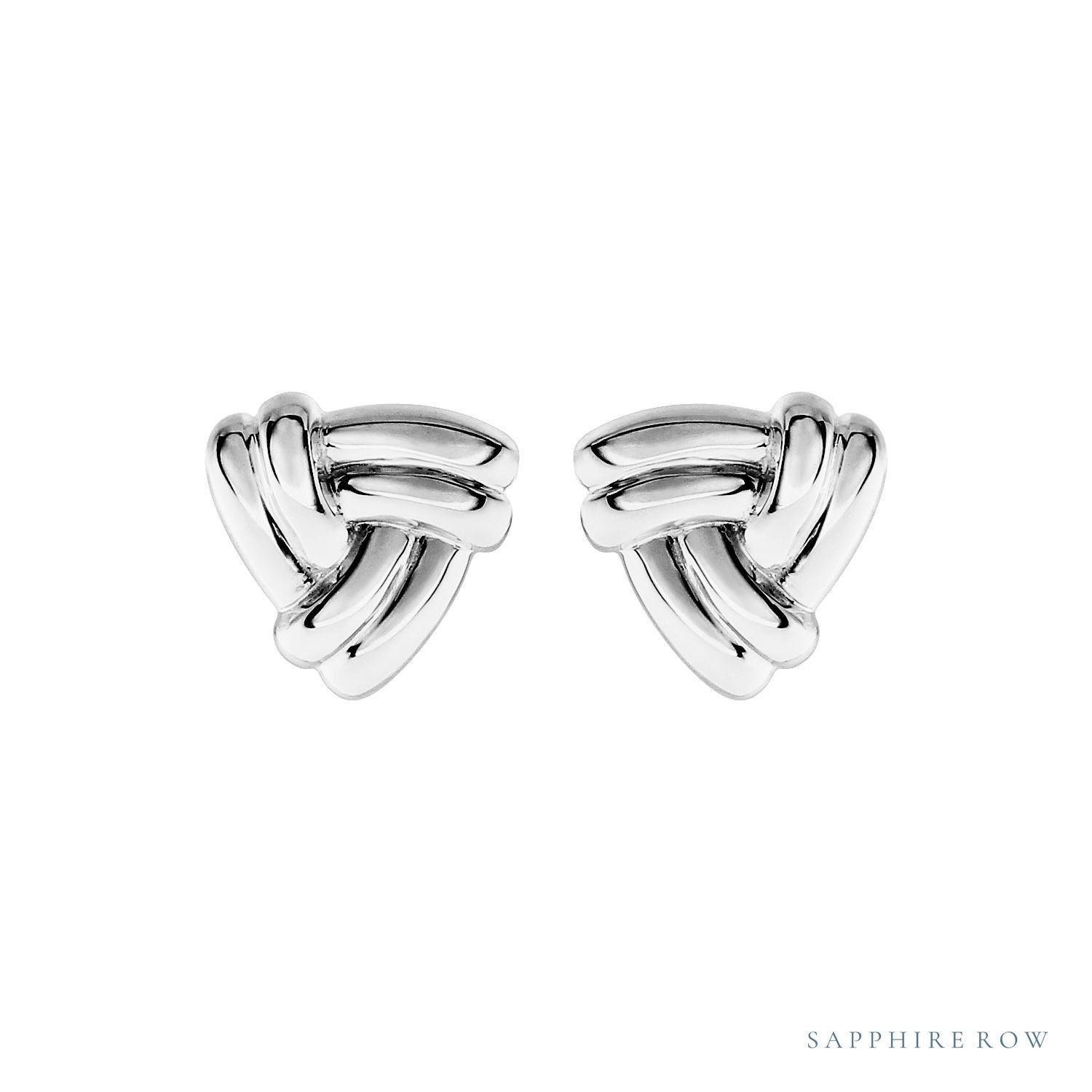 Sapphire Row Gold Triangle Knot Earrings - 14K White Gold (view 2)