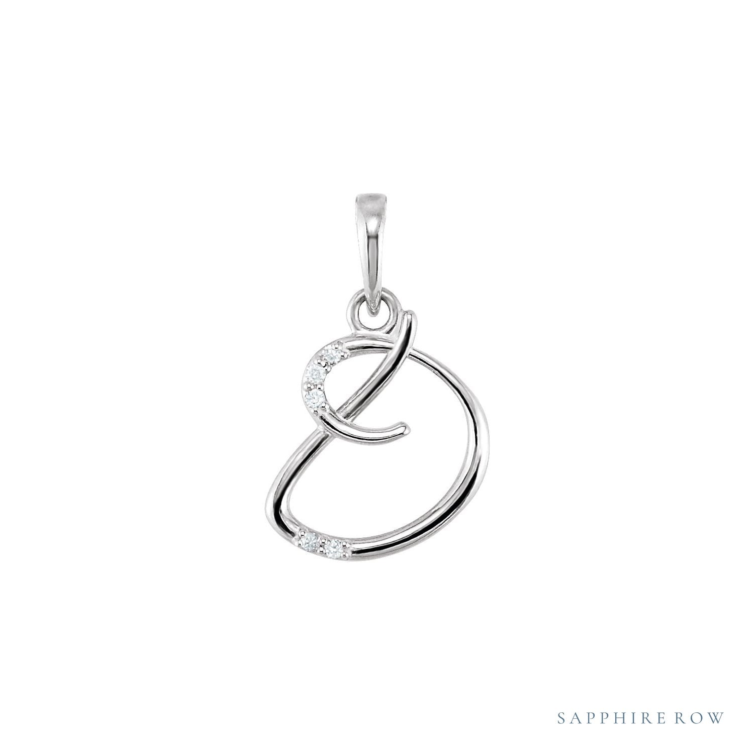 Sapphire Row Diamond Script Initial Pendant - D, 14K White Gold