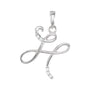Sapphire Row Diamond Script Initial Pendant - H, 14K White Gold