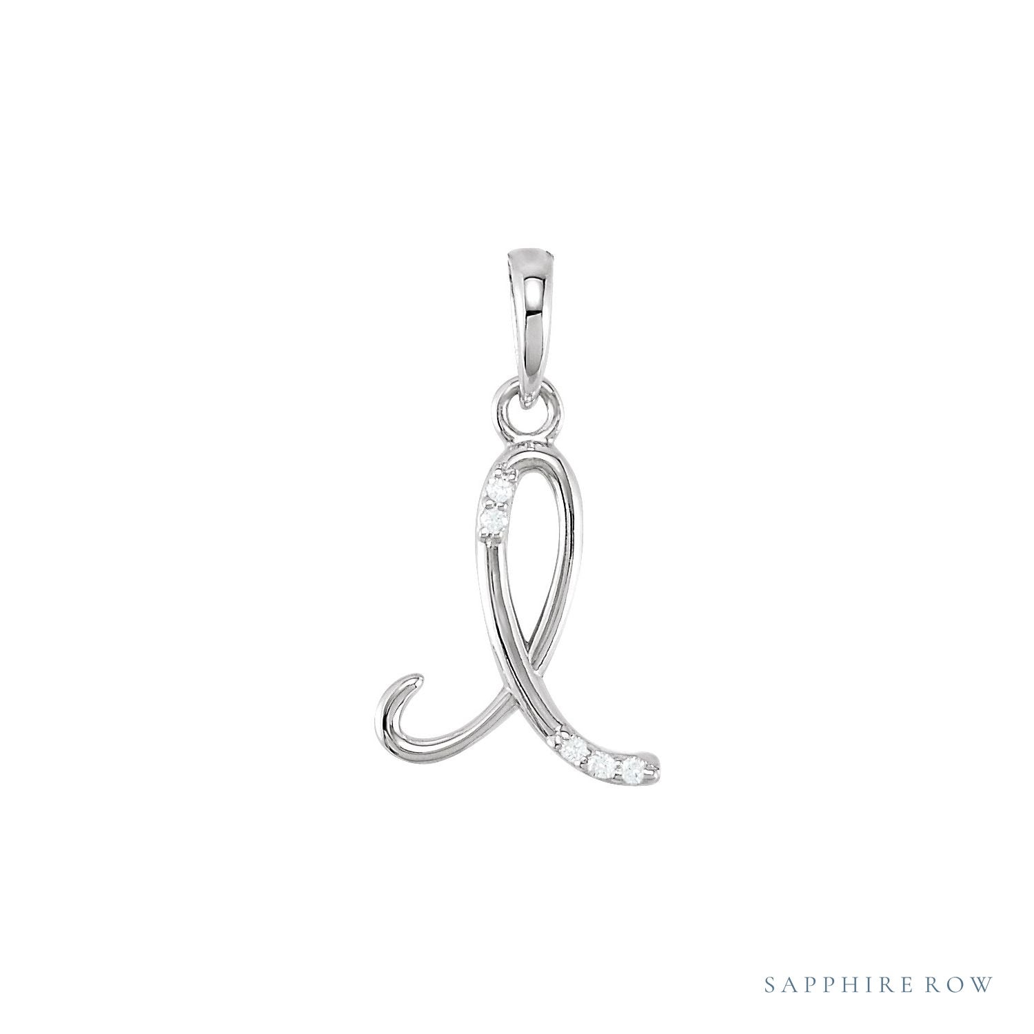 Sapphire Row Diamond Script Initial Pendant - I, 14K White Gold