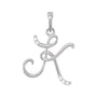 Sapphire Row Diamond Script Initial Pendant - K, 14K White Gold
