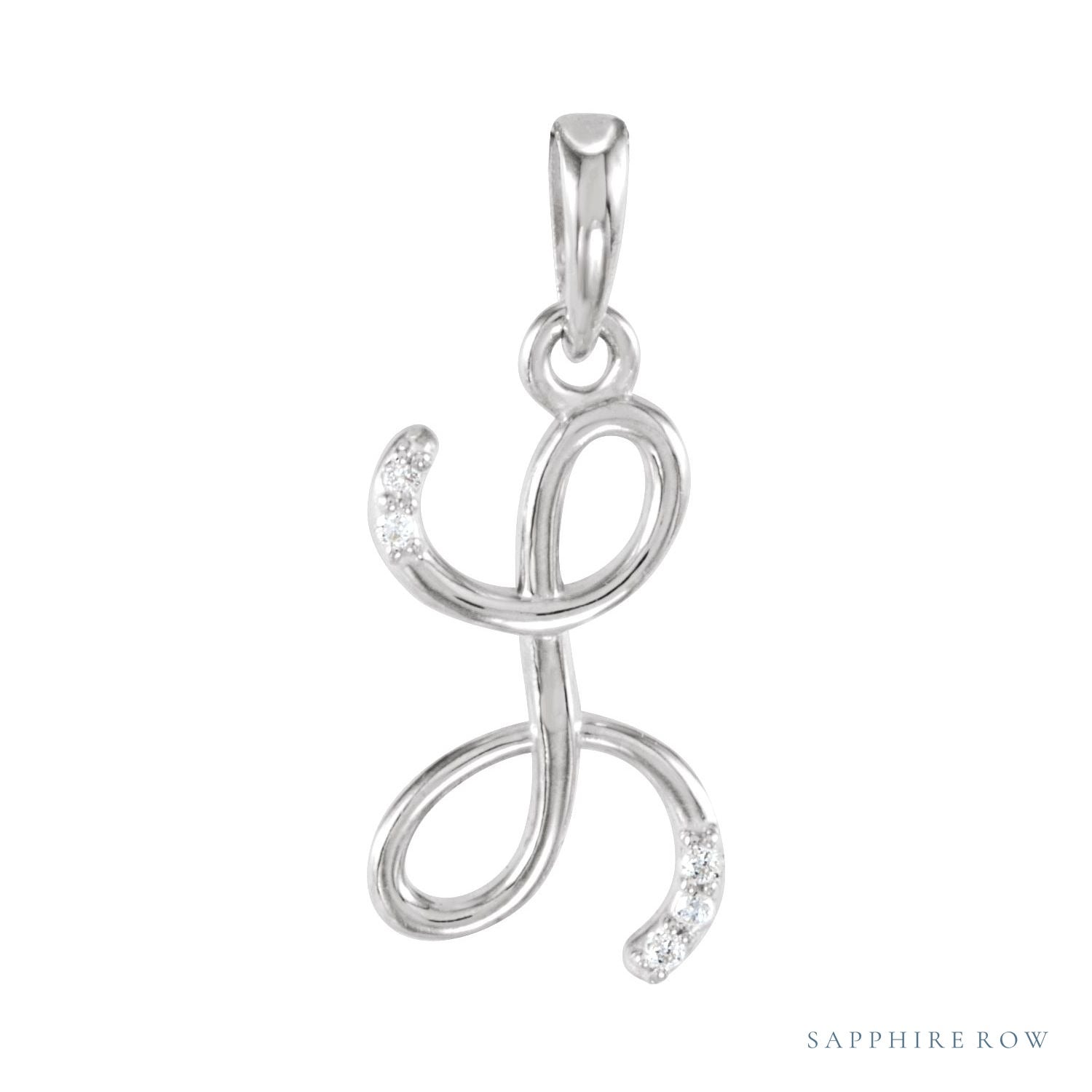 Sapphire Row Diamond Script Initial Pendant - L, 14K White Gold