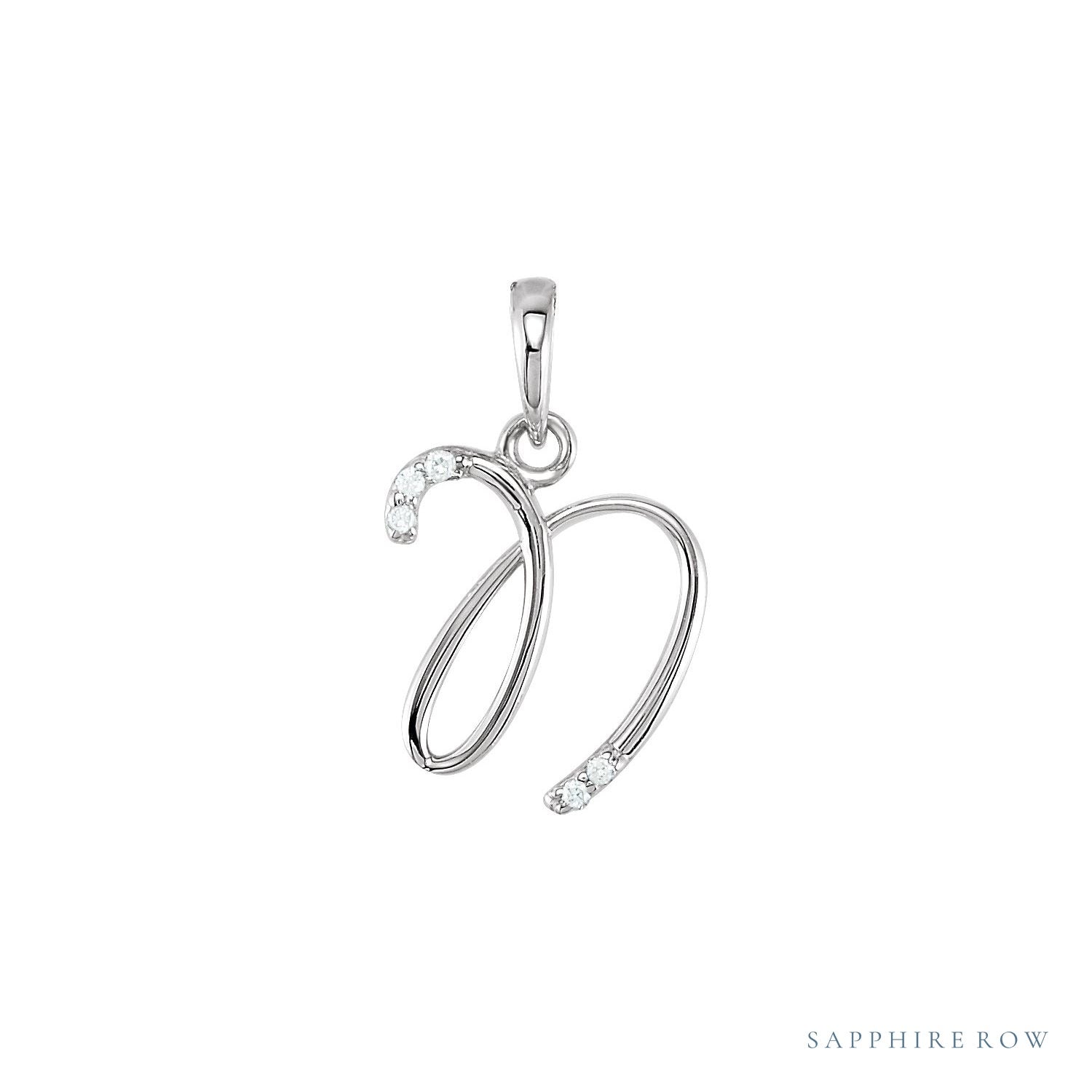 Sapphire Row Diamond Script Initial Pendant - N, 14K White Gold