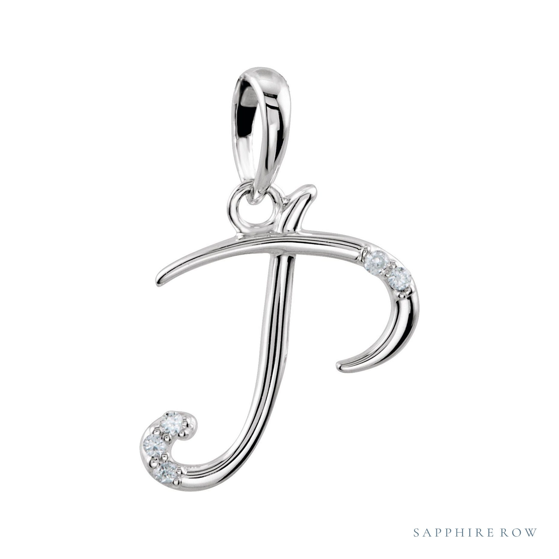 Sapphire Row Diamond Script Initial Pendant - P, 14K White Gold