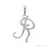 Sapphire Row Diamond Script Initial Pendant - R, 14K White Gold