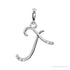 Sapphire Row Diamond Script Initial Pendant - T, 14K White Gold