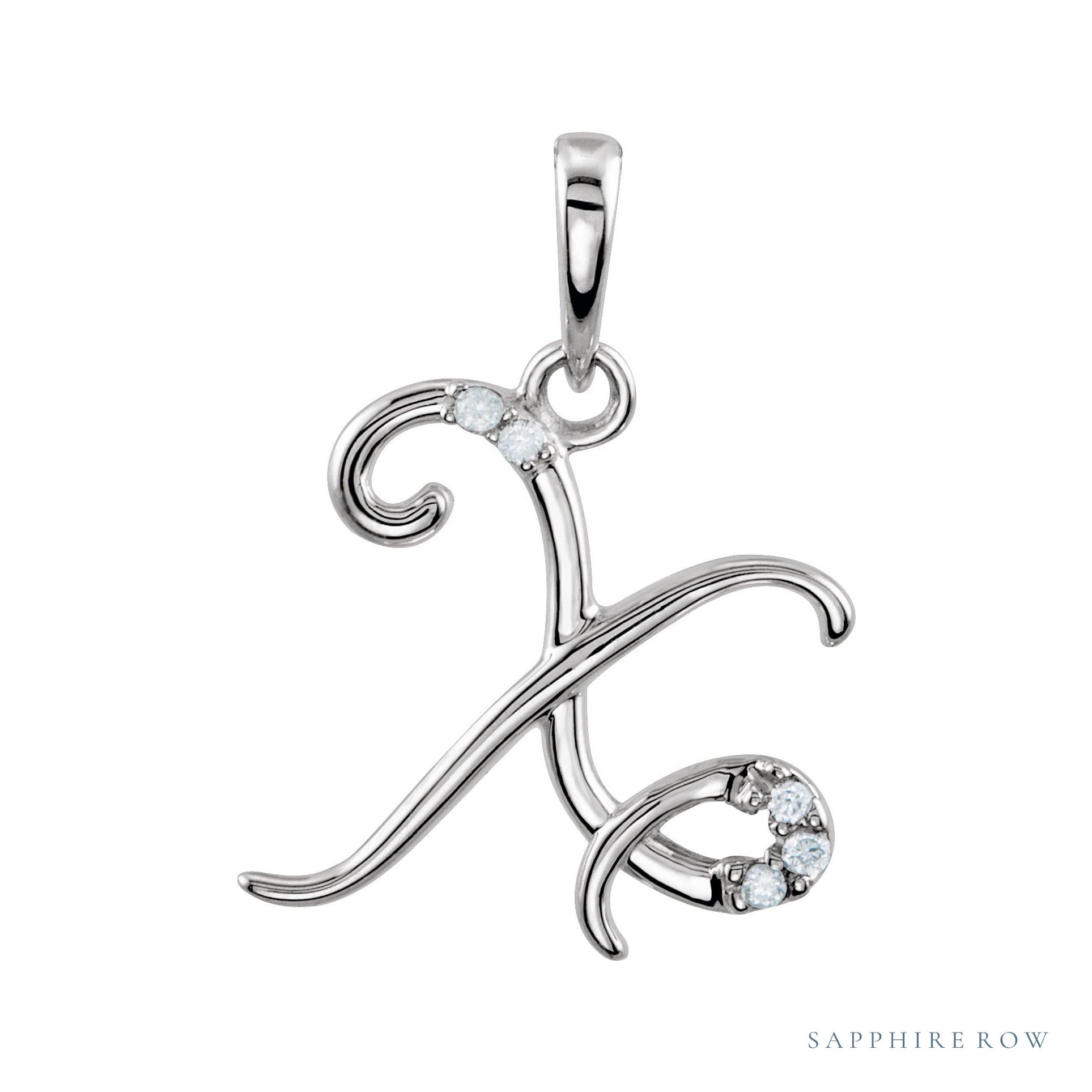 Sapphire Row Diamond Script Initial Pendant - X, 14K White Gold
