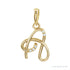 Sapphire Row Diamond Script Initial Pendant - A, 14K Yellow Gold