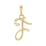 Sapphire Row Diamond Script Initial Pendant - F, 14K Yellow Gold