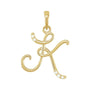 Sapphire Row Diamond Script Initial Pendant - K, 14K Yellow Gold