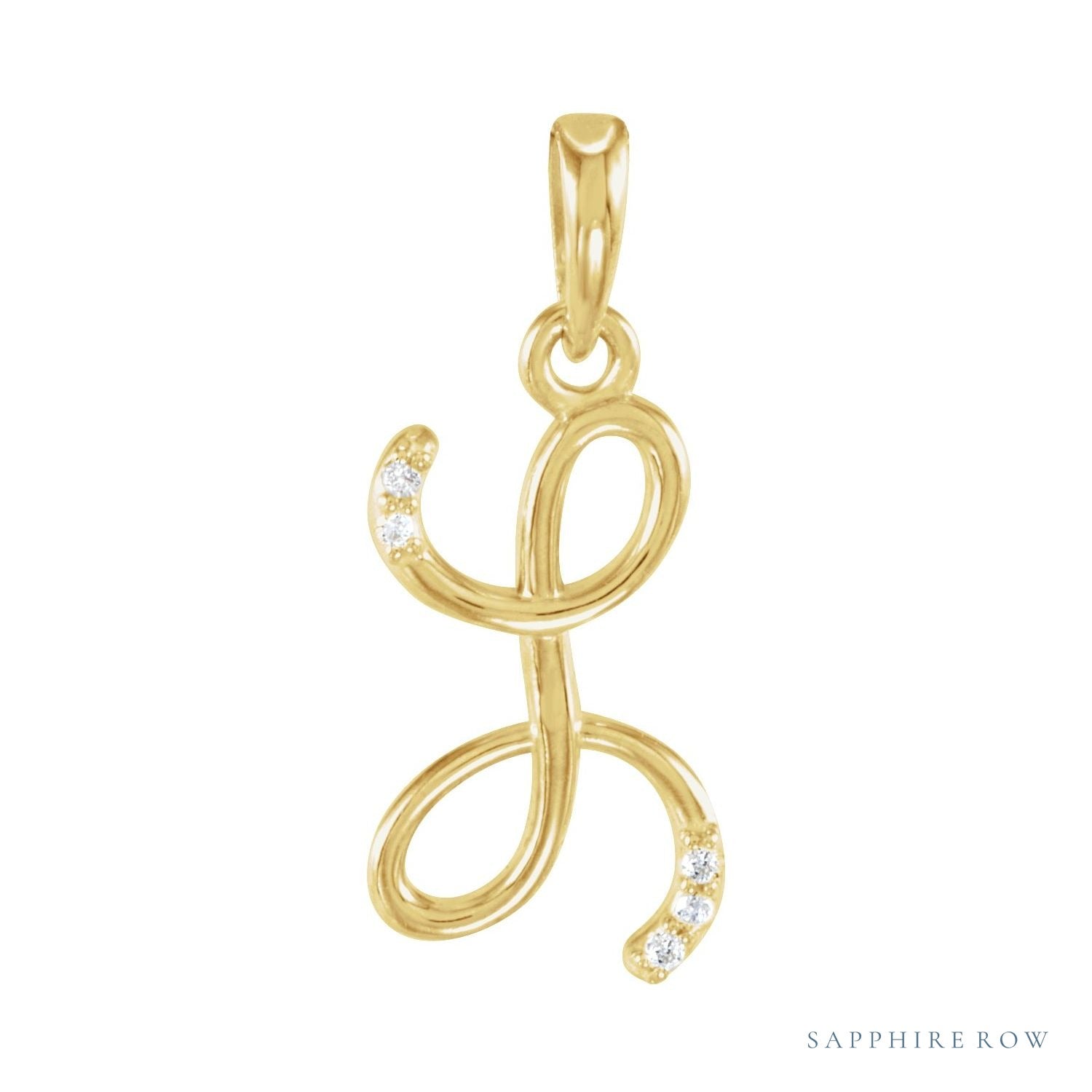 Sapphire Row Diamond Script Initial Pendant - L, 14K Yellow Gold