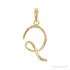 Sapphire Row Diamond Script Initial Pendant - Q, 14K Yellow Gold