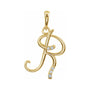 Sapphire Row Diamond Script Initial Pendant - R, 14K Yellow Gold