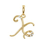Sapphire Row Diamond Script Initial Pendant - X, 14K Yellow Gold