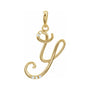 Sapphire Row Diamond Script Initial Pendant - Y, 14K Yellow Gold