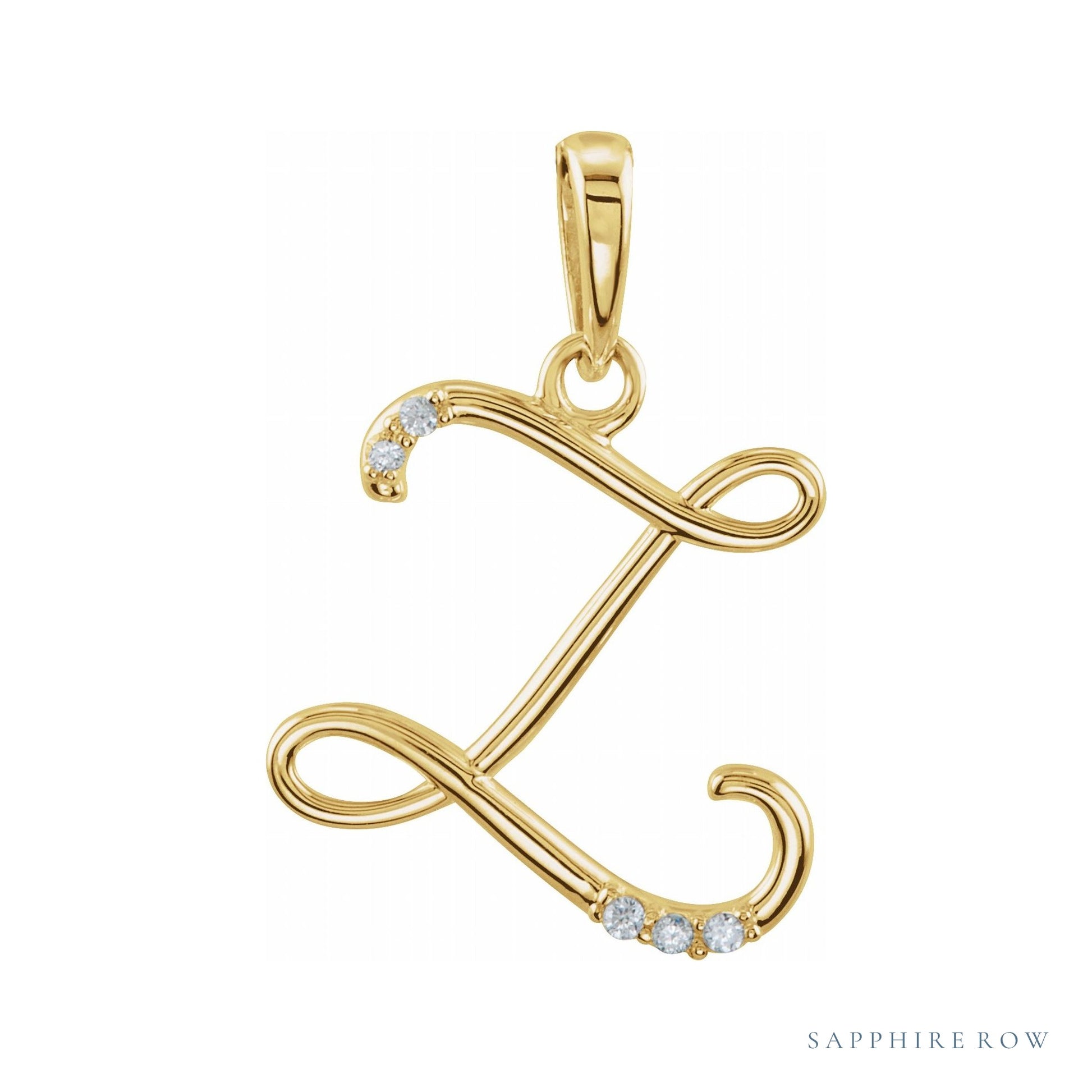 Sapphire Row Diamond Script Initial Pendant - Z, 14K Yellow Gold