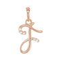 Sapphire Row Diamond Script Initial Pendant - F, 14K Rose Gold