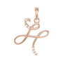 Sapphire Row Diamond Script Initial Pendant - H, 14K Rose Gold