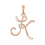 Sapphire Row Diamond Script Initial Pendant - K, 14K Rose Gold