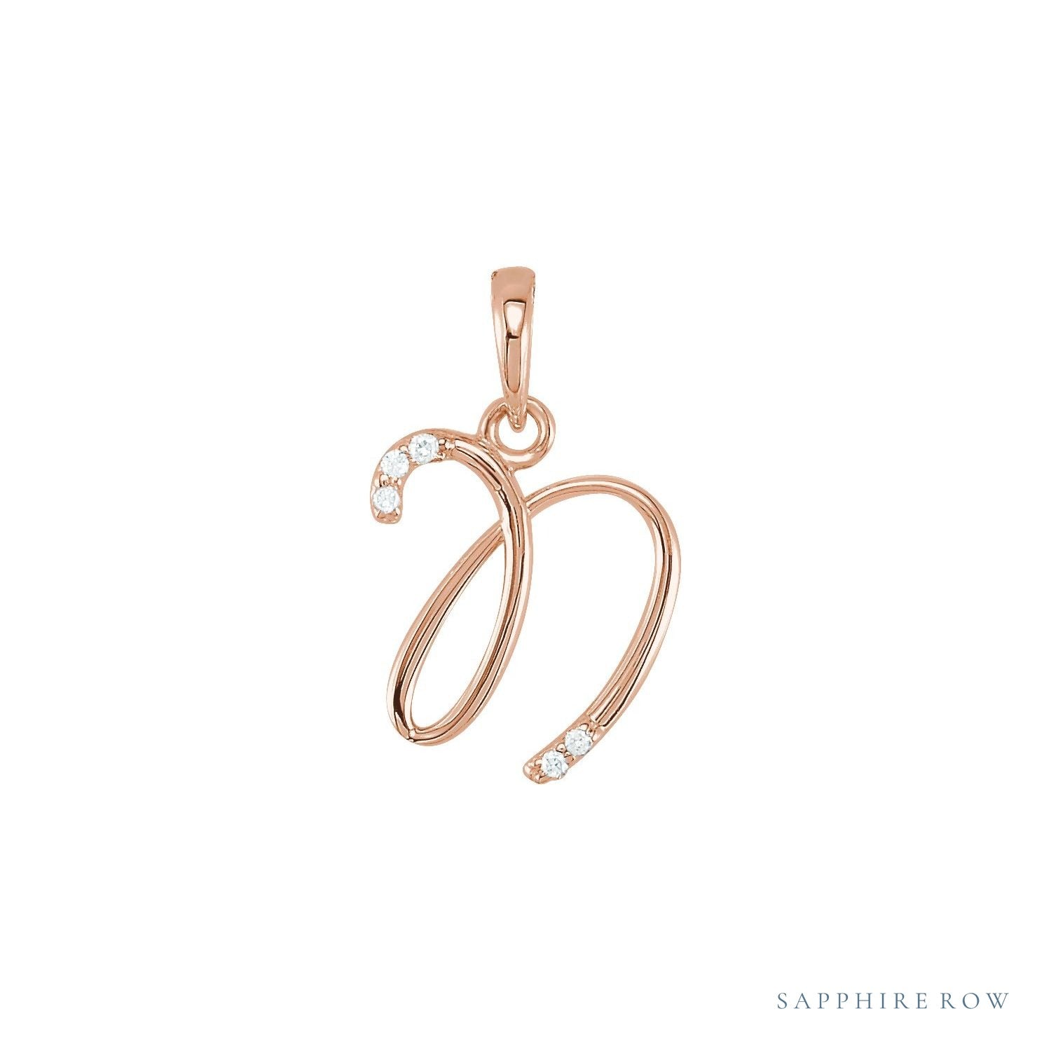 Sapphire Row Diamond Script Initial Pendant - N, 14K Rose Gold