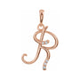 Sapphire Row Diamond Script Initial Pendant - R, 14K Rose Gold
