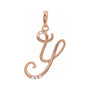 Sapphire Row Diamond Script Initial Pendant - Y, 14K Rose Gold