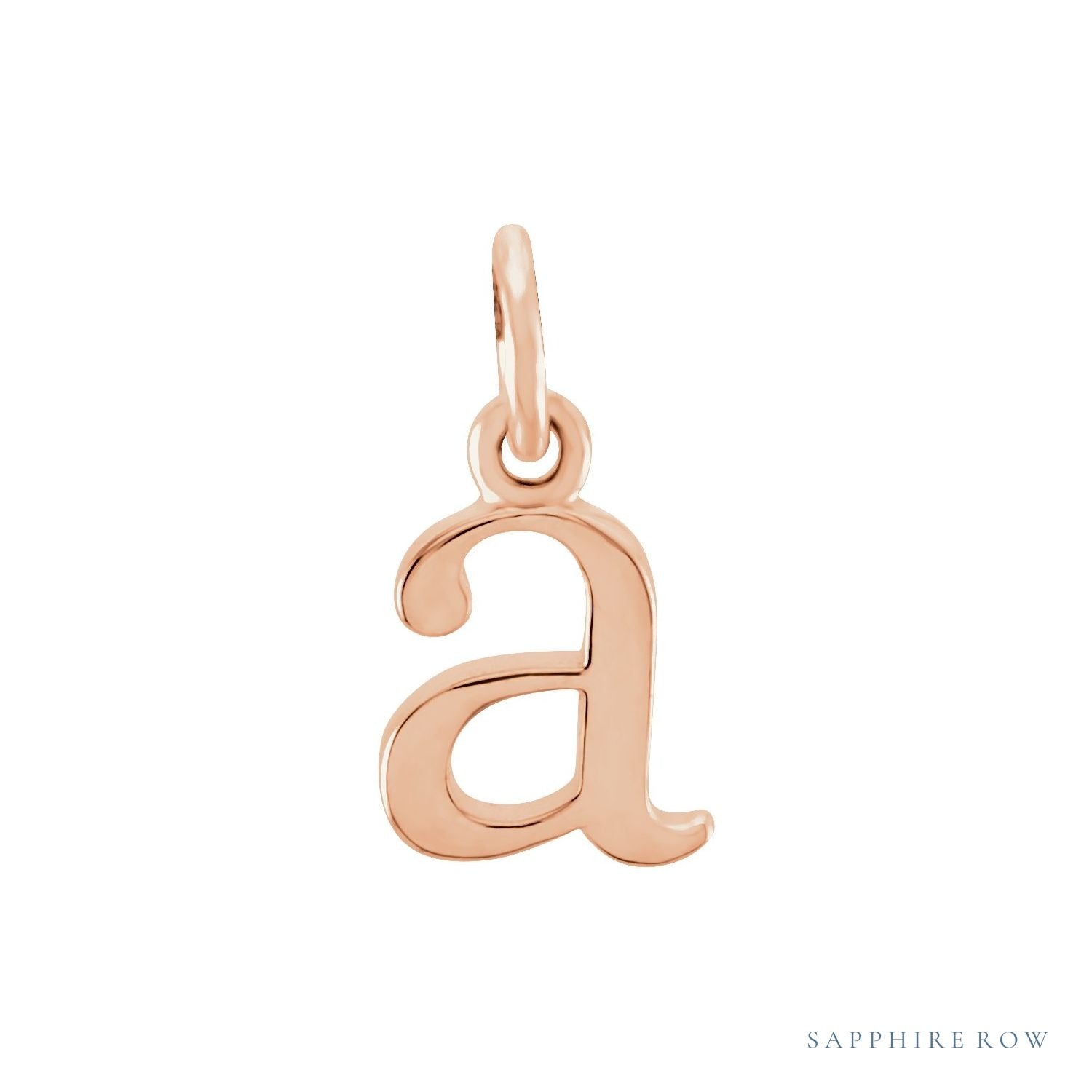 Sapphire Row Gold Initial Pendant - a, 14K Rose Gold