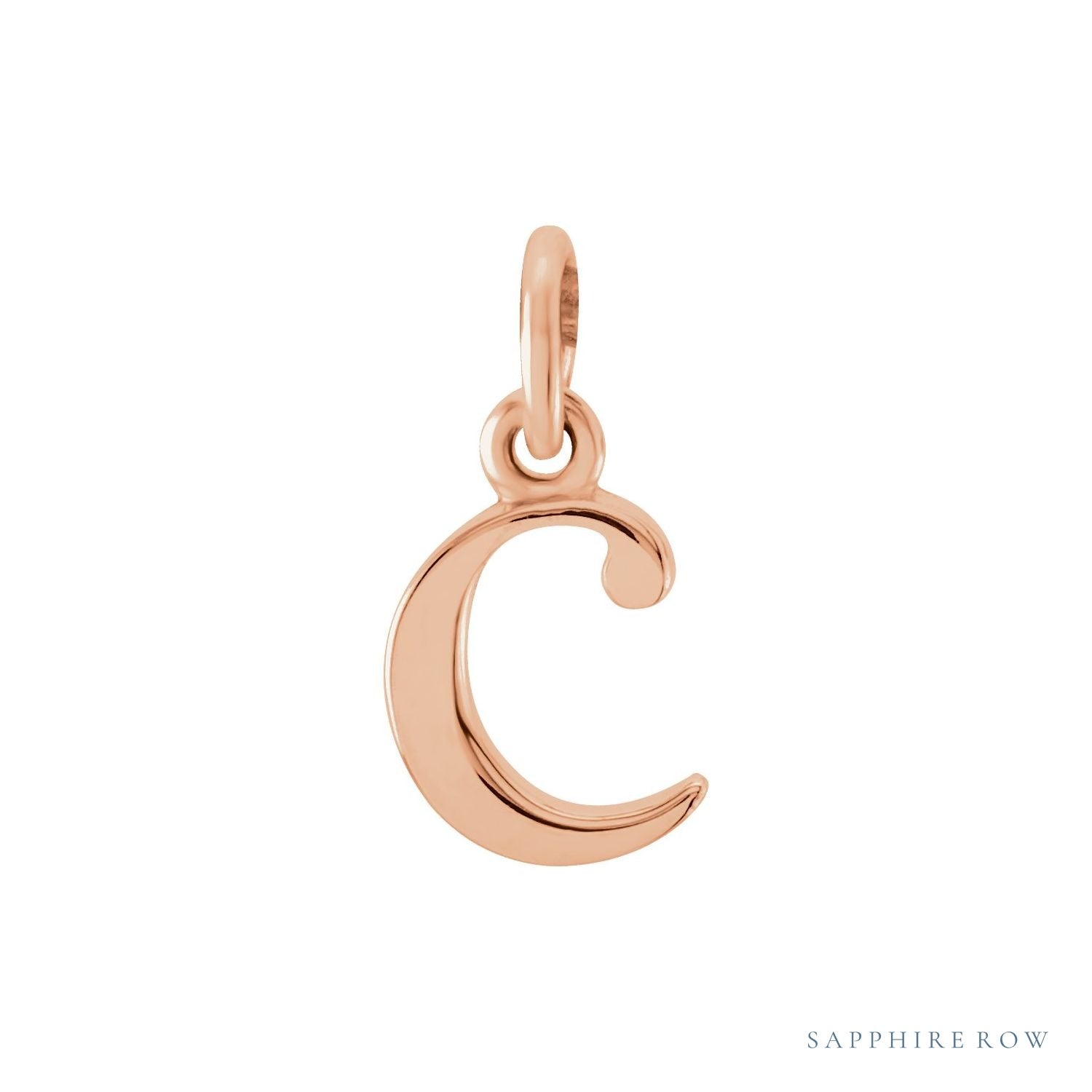 Sapphire Row Gold Initial Pendant - c, 14K Rose Gold
