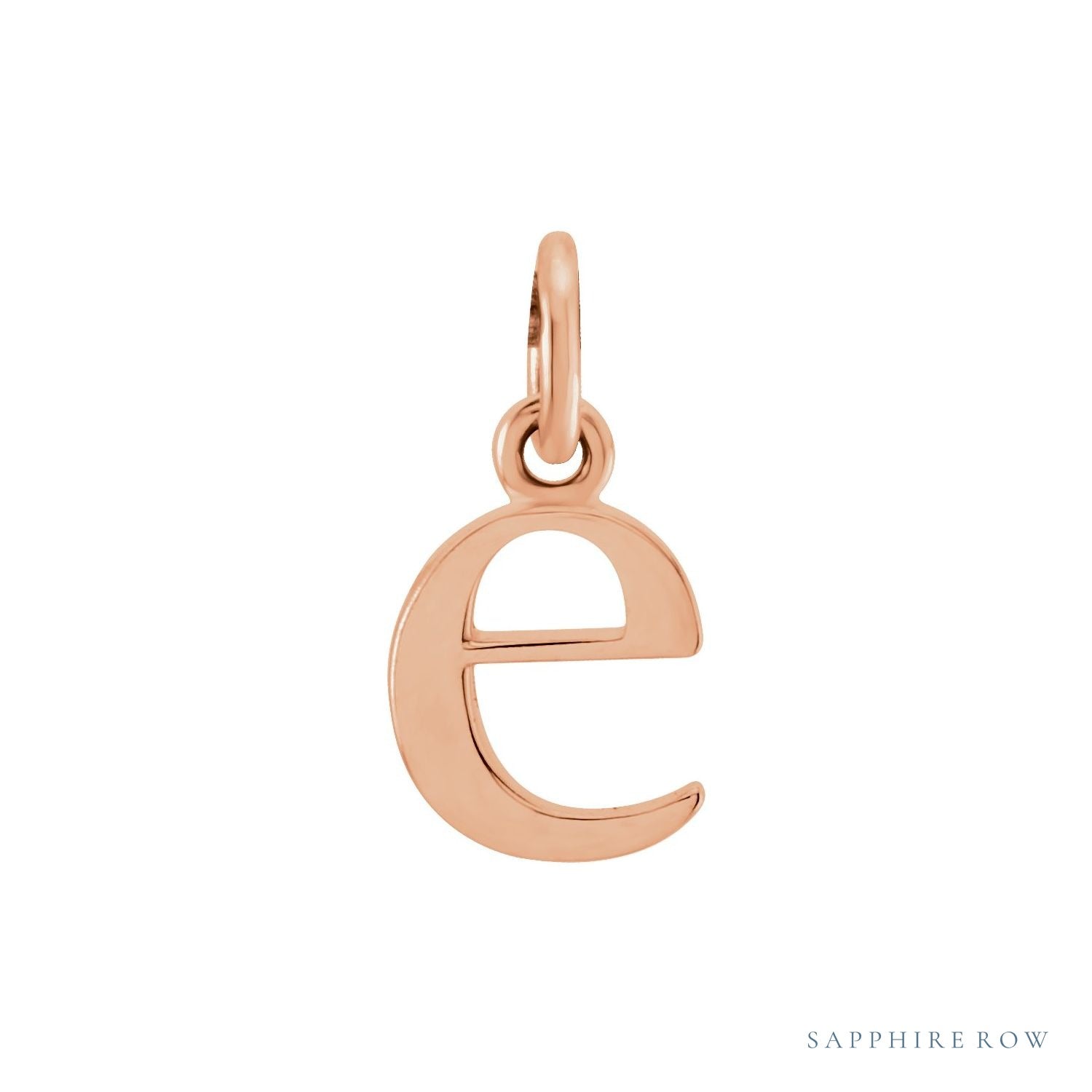 Sapphire Row Gold Initial Pendant - e, 14K Rose Gold