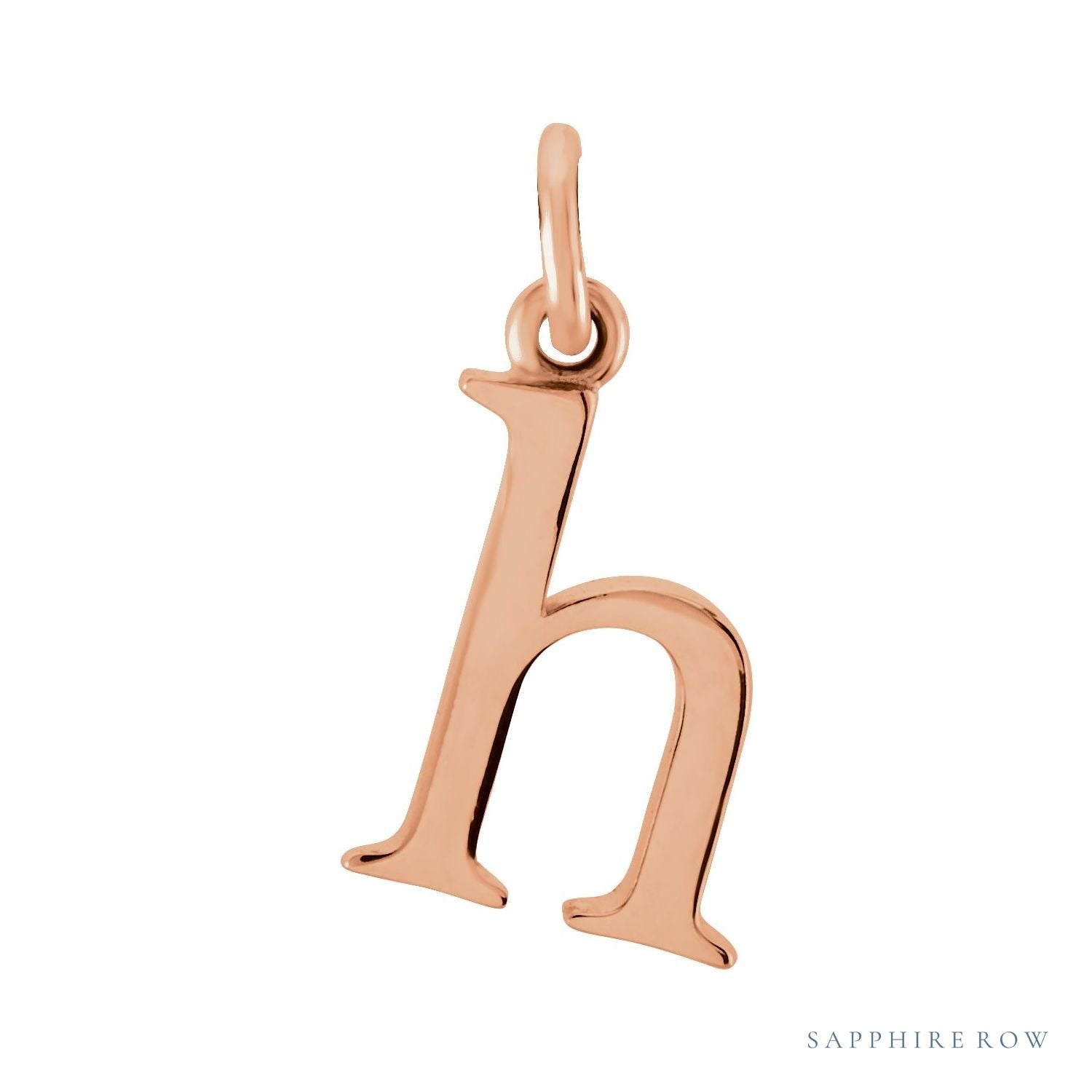 Sapphire Row Gold Initial Pendant - h, 14K Rose Gold