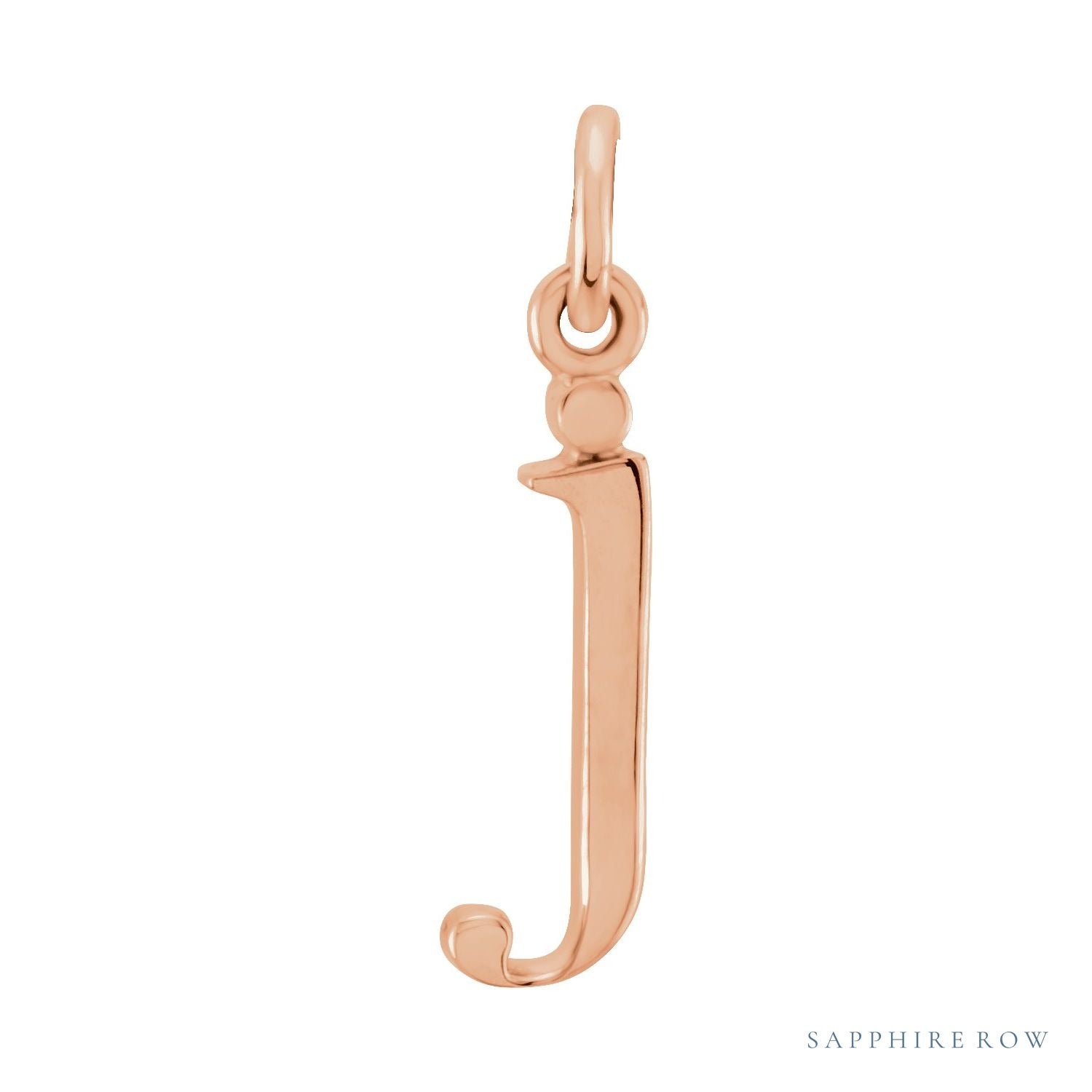 Sapphire Row Gold Initial Pendant - j, 14K Rose Gold