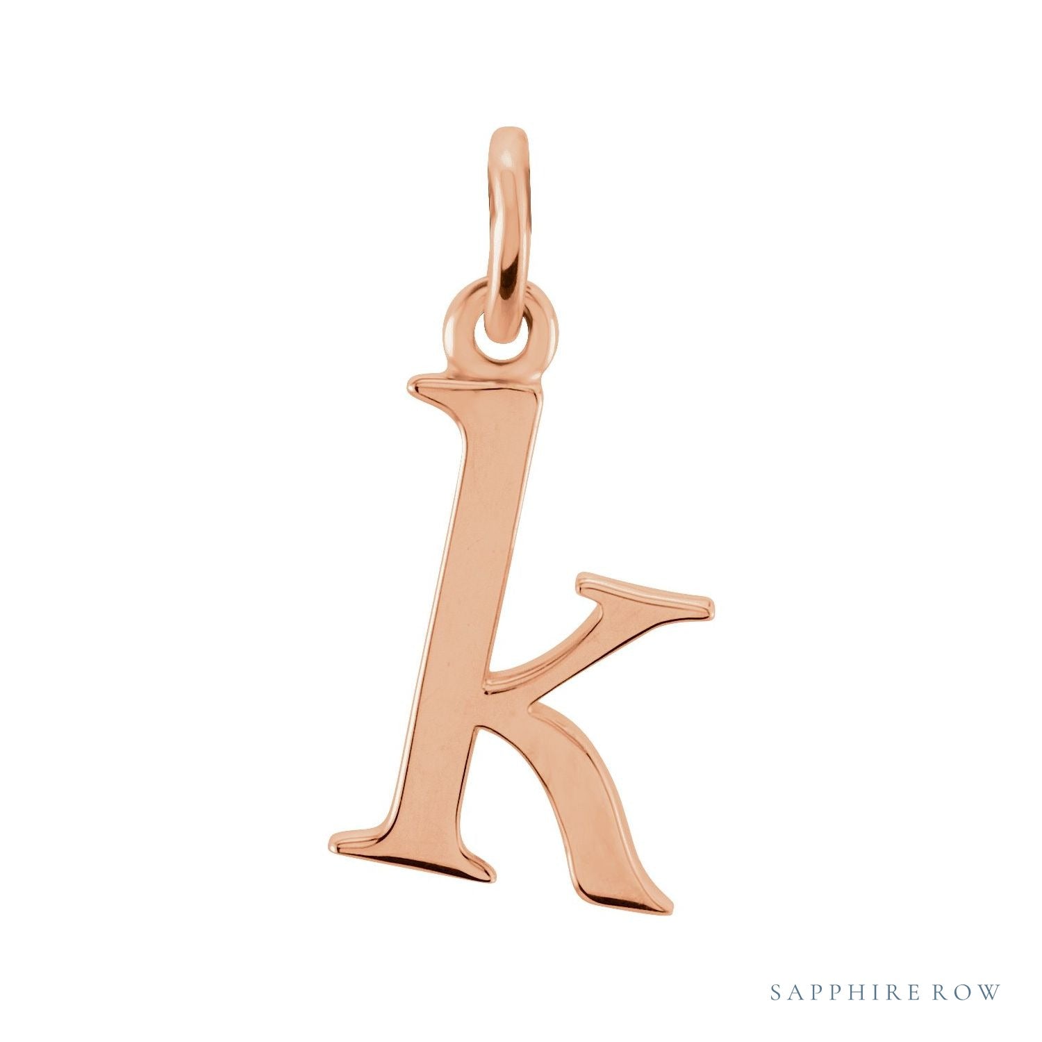 Sapphire Row Gold Initial Pendant - k, 14K Rose Gold