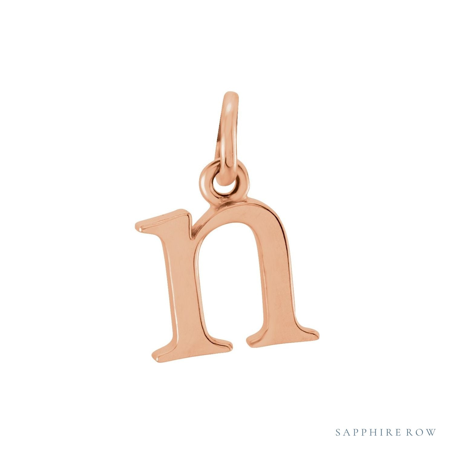 Sapphire Row Gold Initial Pendant - n, 14K Rose Gold
