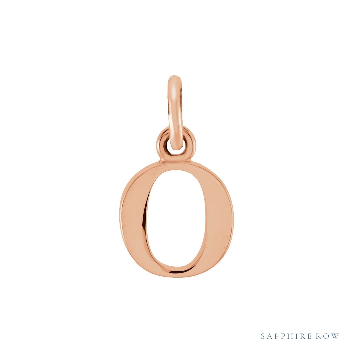 Sapphire Row Gold Initial Pendant - o, 14K Rose Gold