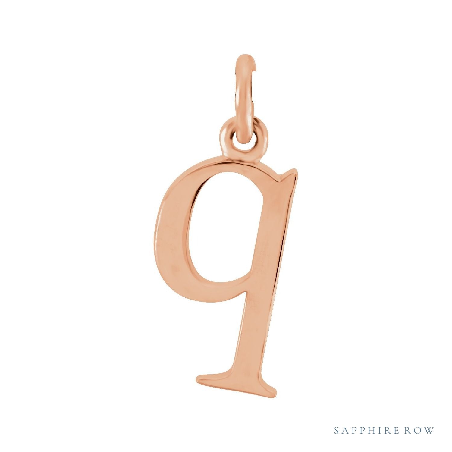 Sapphire Row Gold Initial Pendant - q, 14K Rose Gold