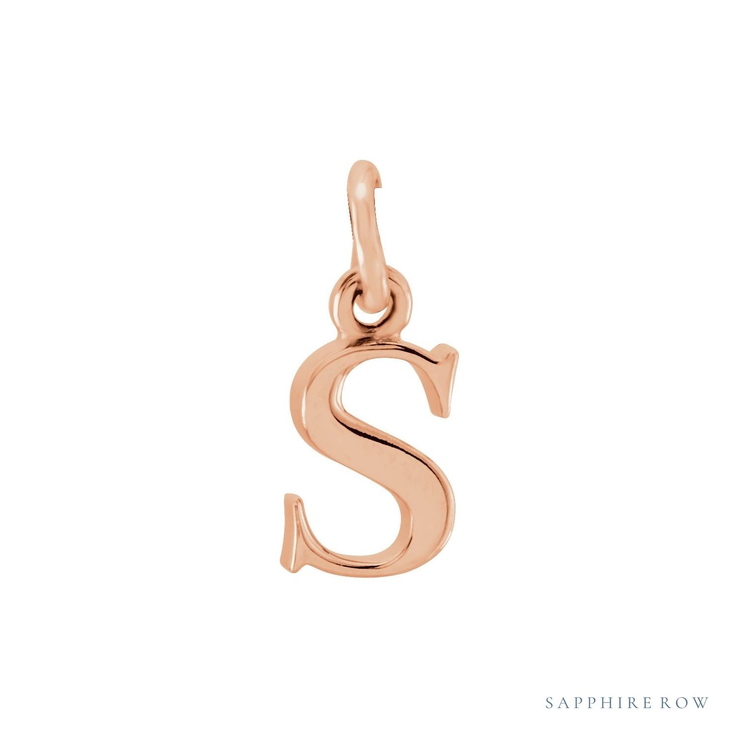 Sapphire Row Gold Initial Pendant - s, 14K Rose Gold